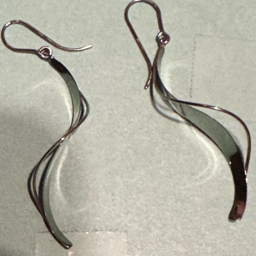 Sterling Silver Twisted Wave Drop Earrings - Silver